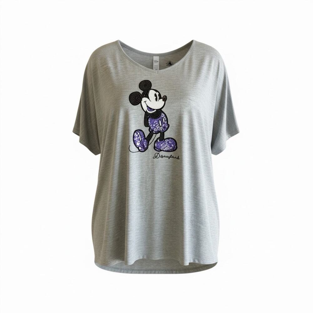 Disney Parks Disneyland Purple Potion Sequin Mickey Mouse Slouchy V-Neck Top NWT